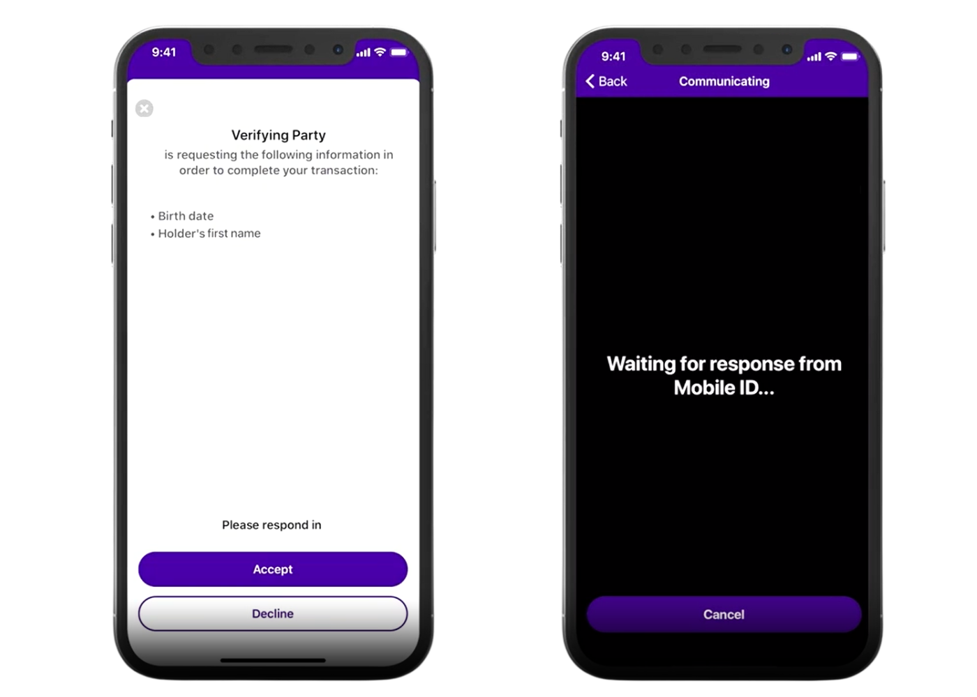 Example of a business verifying a customer’s Mobile ID using a mobile device.