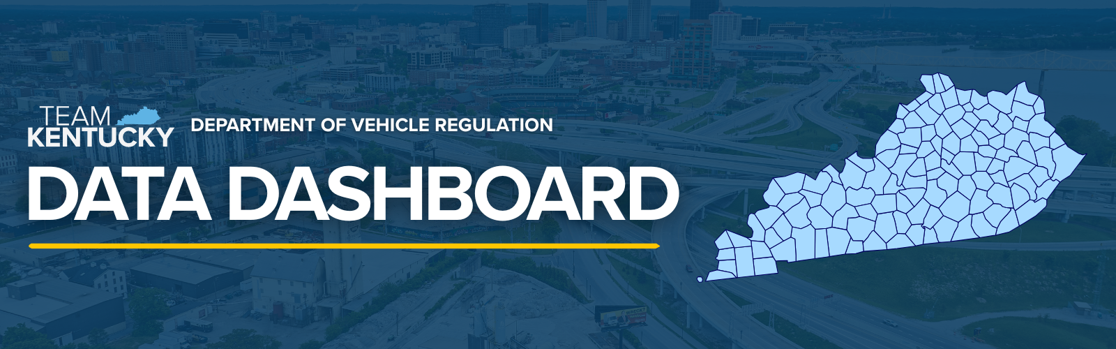 Department of Vehicle Regulation Data Dashboard with a state of Kentucky graphic